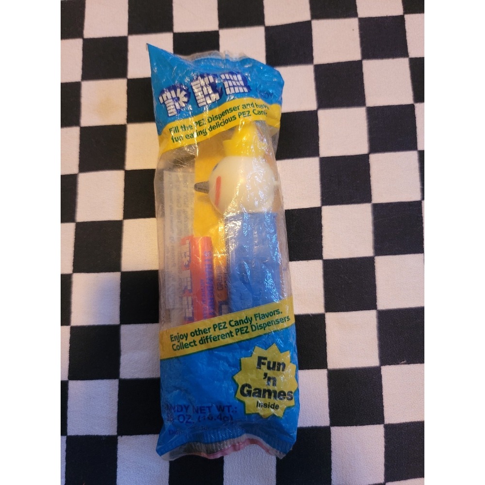 Vintage PEZ Clown Dispenser  Blue Stem Yellow Hat Sealed 80s-90s Candy Bag USA